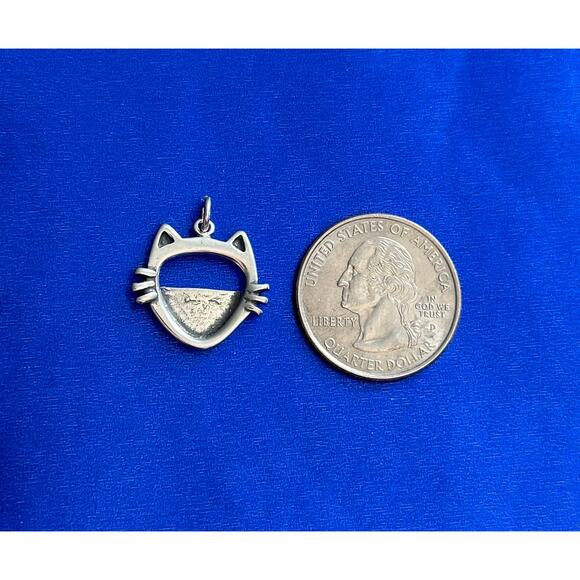 Sterling Silver Cat Face Picture Frame Charm, Silver Cat Face Charm - Picture 3 of 8